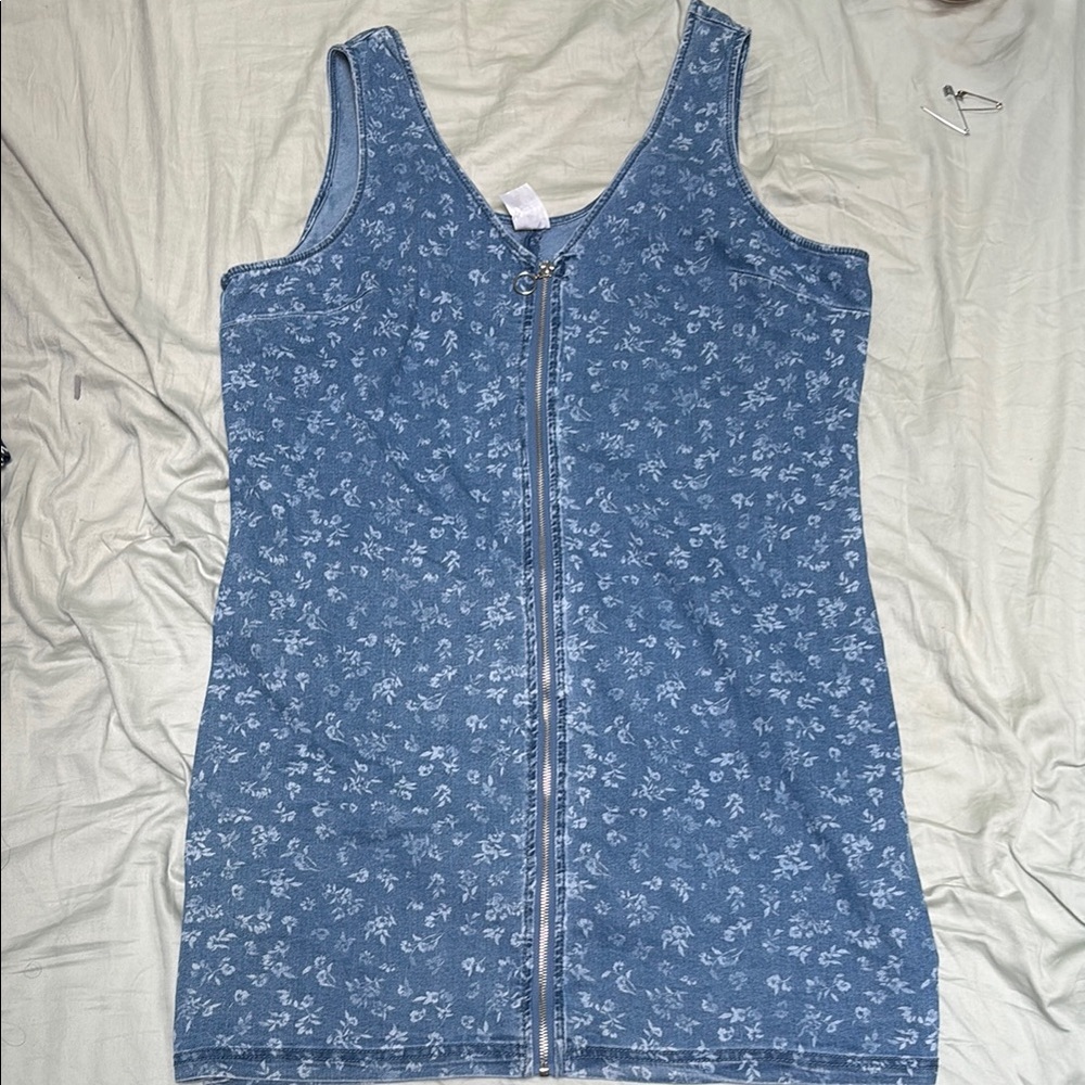 Floral Blue Denim Dress